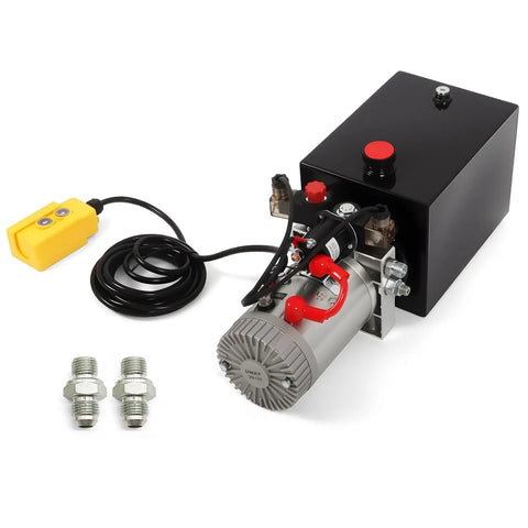 12V DC Hydraulic Power Unit For Dump Trailers 8 Quart Double Acting Pump With 15 Foot Remote Control Sturdy Metal Tank For Lifting