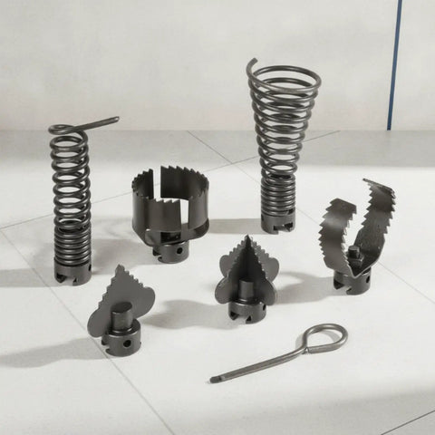 Heavy Duty Drain Cleaning Machine Head And Sewer Snake Cutter Auger Attachment Crafted From Rugged Manganese Steel Set of auger heads.