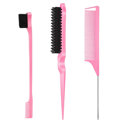 3 Pcs Slick Back Hair Brush Rat Tail Comb Edge Brush Set For Girls Kids Toddlers Sleek Ponytail Bun Edge Control And Smoothing Baby Hair Flyaways