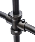 Close-up of adjustable rod connector for Three Light Pendant In Oil Rubbed Bronze With Clear Glass Shades, Classic Vintage Industrial Vibe For Any Ceiling, Adjustable Three Rod Suspension, Bulbs Not Included