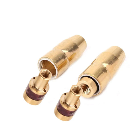 40 Piece Pro Grade MIG Welding Gun Accessory Kit 0.035 Inch For M10 M15 And H9 H10 Includes 30 Contact Tips 000068 0.035 Inch, 5 Gas Nozzles 169715 Half Inch, 5 Gas Diffusers 169716 gold components close-up