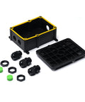 IP67 Outdoor Waterproof Junction Box With 1 In 2 Out Cable Glands Enclosure shown disassembled, including cover and cable glands.