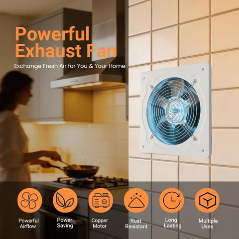 6 Inch Exhaust Fan 382 CFM Wall Mounted Vent Fan For Bathroom Kitchen Attic Basement Ceiling Ventilation 110V 40W