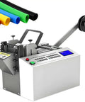 High Speed Heavy Duty Heat Shrink Tube Cutter Machine With Led Display, 450 Watt Automatic Electric Pipe Cutting Tool For Cable Wrapping Up To 90mm Width Precision Fast Cuts Industrial Grade with colored tubing.