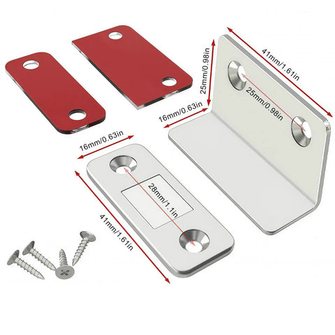 Ultra Slim Magnetic Door Catch Latch for Cabinets and Drawers, No Fuss Self Adhesive and Invisible Design, components shown