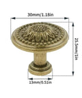 Antique Bronzy Cabinet Knobs Set With Vintage Flower Pattern Drawer Pull Handles for Chest of Drawers 4 Pack, dimensions shown
