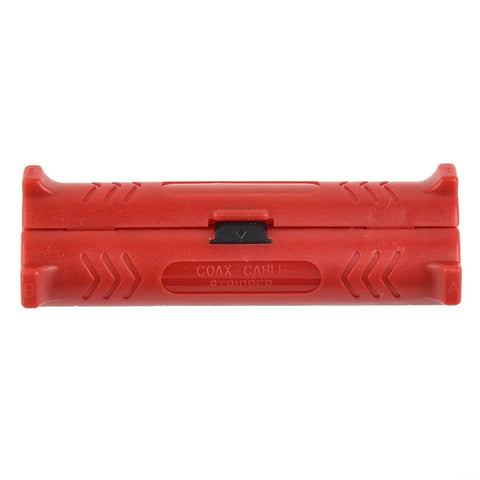 Fabuletta Rotary Electric Wire Stripper For Coaxial Cable Peeling Handy Portable Hand Tool With Precise Insulation Removal Durable Plastic Grip Easy Use For Professional Electricians And Diy Projects Red Color viewed from the front.