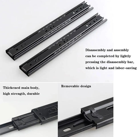Heavy Duty Full Extension Drawer Slides 2 Pack Built Tough With Soft Close, 3 Fold Telescopic Ball Bearing Drawer Runners shown