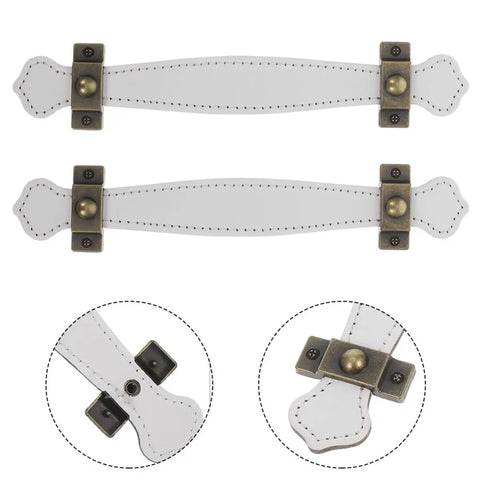 Slick Vintage Zinc Alloy Cabinet Pulls With White PU Leather Grip, 2 Pack single hole handles top view