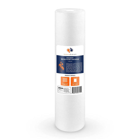 Single 5 Micron 20 Inch By 4.5 Inch Water Filter Cartridge for Whole House 2 Stage Sediment and CTO Carbon Filter with label