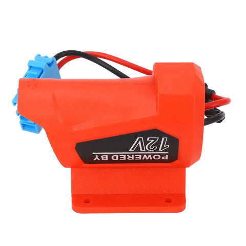 18V Battery Adapter And Conversion Kit With 12AWG Wire And 40A Capacity, red ABS housing, side view.