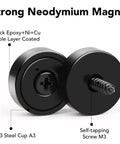Heavy Duty Neodymium Magnets Set, 36 Countersunk Magnets with screws, triple-layer coated in steel cups, close-up view