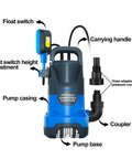 Diagram of Sump Pump Submersible Beast 3500 GPH 750W Portable Transfer Electric Utility Water Pump With Automatic Float Switch