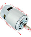 Beefy 12V To 24V DC Motor With 6000 To 12000 RPM Double Ball Bearing High Torque Low Noise With Bracket, dimensions labeled