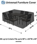 Weatherproof Rectangular Patio Furniture Cover For Outdoor Table And Sectional Sets Waterproof UV Resistant 420D Oxford Fabric Fits 90L X 64W X 28H Inches Black installed over table and chairs