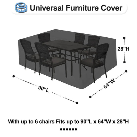 Weatherproof Rectangular Patio Furniture Cover For Outdoor Table And Sectional Sets Waterproof UV Resistant 420D Oxford Fabric Fits 90L X 64W X 28H Inches Black installed over table and chairs