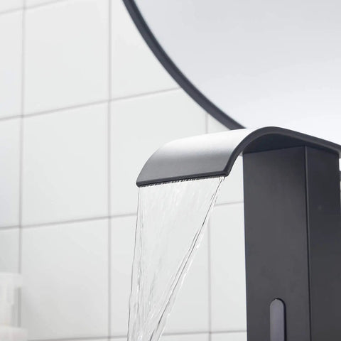 Automatic Sensor Touchless Bathroom Sink Faucet With Hole Cover Plate Vanity Faucet No Touch Hands Free Waterfall Tap Control Box And Temperature Mixer Matte Black