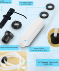 Matte Black Kitchen Sink Soap Dispenser With 47 Inch Extension Tube Kit And 17 Oz Soap Bottle components displayed