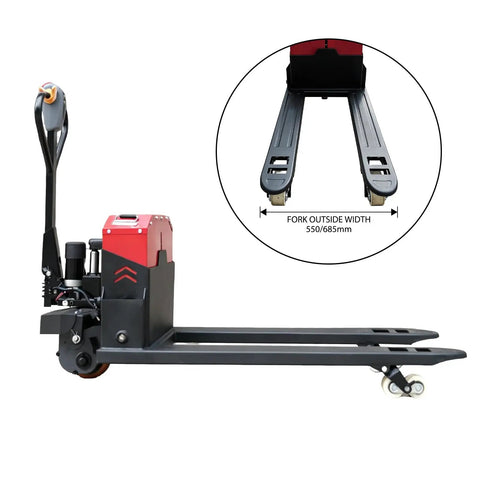 Heavy Duty Electric Pallet Jack 6600 Lb Capacity Warehouse Material Handler with adjustable fork width for versatile use.