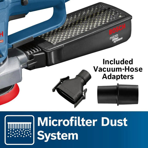 Dust system of GEX33-6N 6 Inch Multi-Hole Random Orbit Sander And Polisher with vacuum-hose adapters included.