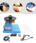 Rock Solid Welding Positioner Rotary Table For Pipe And Tank Jobs With Precision Three Jaw Chuck and Heat Resistant Steel Build, showing control panel and foot pedal.