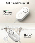Upgraded Smart Water Leak Detector With 4.92 Ft Cable, WiFi Sensor, 5-year battery, IP67 waterproof, 3 pack in white.