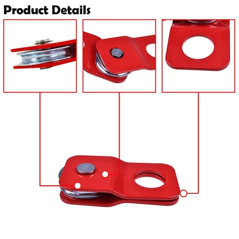 Off Road Recovery Snatch Block 4 Ton Winch Pulley With 8000 Lb Working Load For Truck SUV ATV UTV Hauling And Towing Compatible With Synthetic Rope And Steel Cable Up To 0.4 Inch, red steel pulley detail