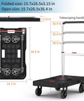Foldable Platform Hand Truck Cart With 330 Pound Capacity, showing adjustable height handle and flat folded view