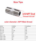 Three Eighths Inch NPT Male To Three Eighths Inch NPT Male Hex Nipples, 304 Stainless Steel Pipe Fittings, Pack Of Five Chart