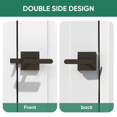 Heavy Duty Gate Latch With Dual Sided Handles For Right Inswing Gates Self Locking Swing Gate Hardware, front and back views