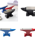 Round Iron Jewelry Anvil Set for Metalworking Tools with smooth hammering surface in black, blue, and red finishes.