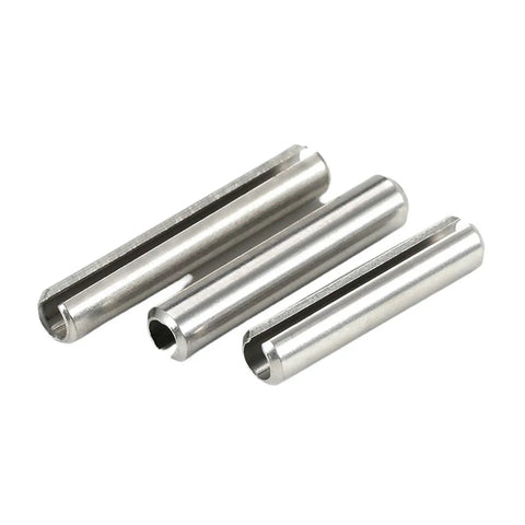Heavy Duty Stainless Steel Spring Dowel Roll Pins M4 to M8 Assortment Pack of 1467 close-up view showing three pins