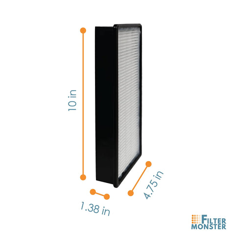 Replacement Filter 2 Pack For Honeywell HRF-H2 Air Purifiers, vertical view showing 10" x 4.75" dimensions