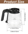 Glass 12-cup coffee carafe with black lid and handle; replacement pot for Mr. Coffee, Amazon brand.