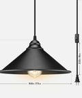 Knockout Black Plug In Pendant Light With Adjustable 13 Ft Copper Cord And UL Certified E26 Socket hanging with dimensions 10.83x5.12 inches.