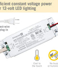 12 Volt LED Power Supply With 60 Inch Prewired Cord For Plug In Or Direct Wiring, Smart Microprocessor Dimming