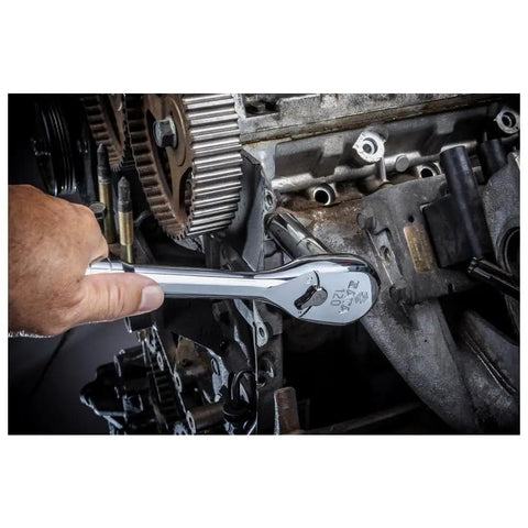Using Pro Grade Three Piece Ratchet Set With 1-4 Inch, 3-8 Inch And 1-2 Inch Drives, 120-Position 60-Tooth Teardrop Head For Tight Quarters