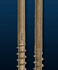 Close-up of Exterior Timber Screws Workhorse 0.220 Inch By 5 Inch Double Barrier Coated Tan With Washer Head