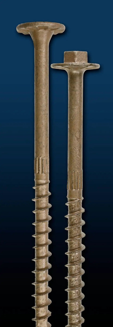 Heavy Duty Exterior Timber Screws With Low Profile Washer Head And Sawtooth Tip 0.220 By 4 Inch rust resistant fasteners shown.
