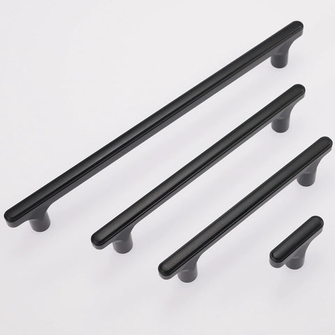 Matte Black Cabinet Handles 3.75 Inch Center To Center 96mm, 5.15 Inch Length, Zinc Alloy Drawer Pulls shown in multiple sizes