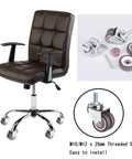 Silent Smooth Cruising Swivel Caster Wheels With Solid Stainless Brackets M12x25mm Threaded Stem Heavy Duty Tpe Rubber Replacement Office Chairs Set Of Five image of brown office chair with replacement caster wheels.
