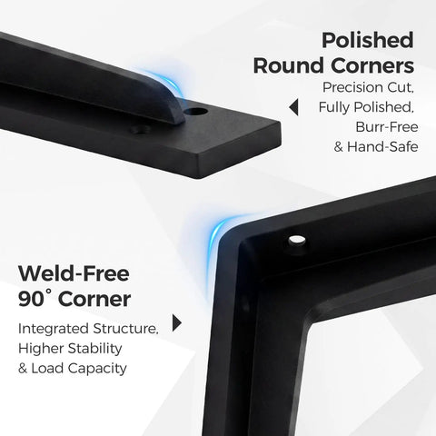 Beefy Heavy Duty L Shelf Brackets 1 Pair Matte Black Stainless Steel Floating Shelf Mounts with 9.4 13.4 or 19.3 Inch Options