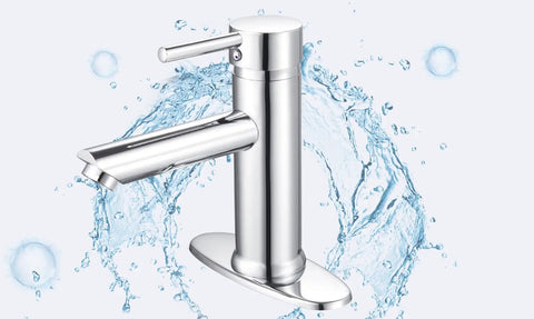 Brass Bathroom Faucet With Detachable Spout, 3.79-Inch High, Chrome Finish, against water splash background