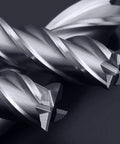 Two silver HSS end mill bits with straight 4-flute cutters for CNC milling
