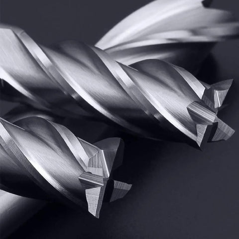 Two silver HSS end mill bits with straight 4-flute cutters for CNC milling