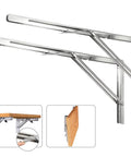 No Sweat Install Bulletproof 22 Inch Folding Shelf Brackets 2 Pack Stainless Steel Heavy Duty L Bracket mounted with wooden shelf.