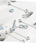 20 Set Cam Fittings Kit For Cabinets With Connectors And Dowels Easy Assembly No Fuss Strong Load Bearing Lightweight And Portable Ideal For Furniture Panels And Office Cabinets, close-up view showing silver iron and zinc alloy parts.