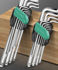 Solid 9 Piece Hex Key Tool Set With Tough Coating For Heavy Duty Jobs And Quick Fixes At Home Or Shop Perfect For Pros Who Need Durable Allen Wrenches That Last Longer Than The Rest. 9-piece steel hex key set in holder