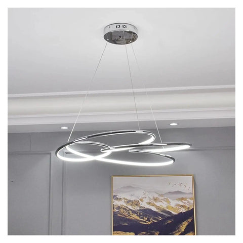 Slick Modern Iron Led Pendant Light For Kitchen And Office featuring warm white glow and chrome finish.