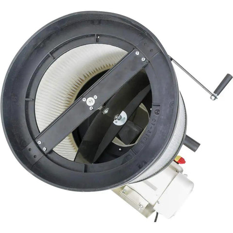 Top view of 1 HP Wall Mount Dust Collector With Canister Filter 537 CFM 7.2 Inch Static Pressure, showing fan and filter details